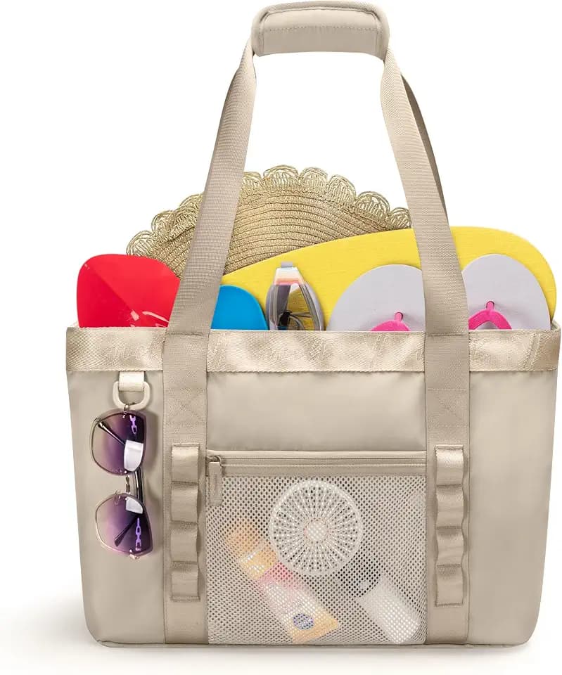 Yarwo Large Beach Bag with Insulated Cooler Compartment and Wet Dry Pockets