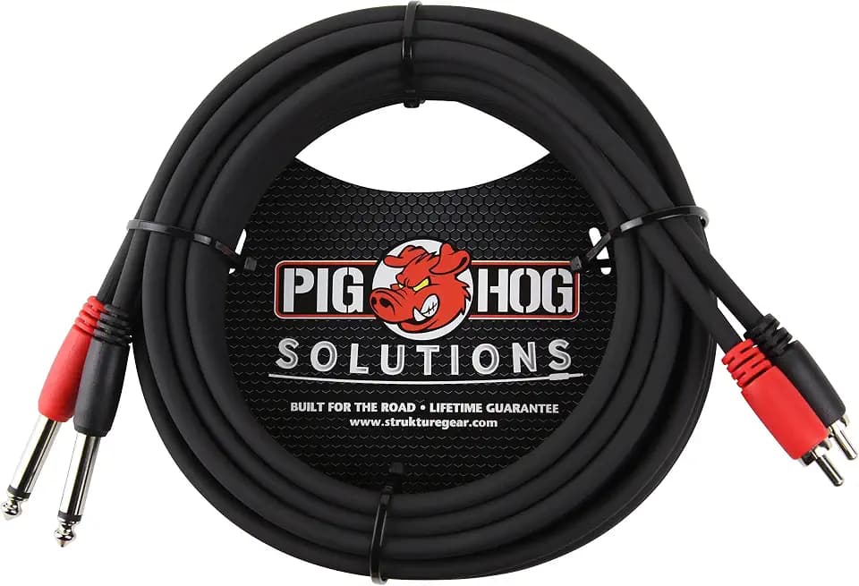 Pig Hog PD-R1415 Dual RCA (Male) to Dual 1/4" Mono (Male) Cable, 15 Feet