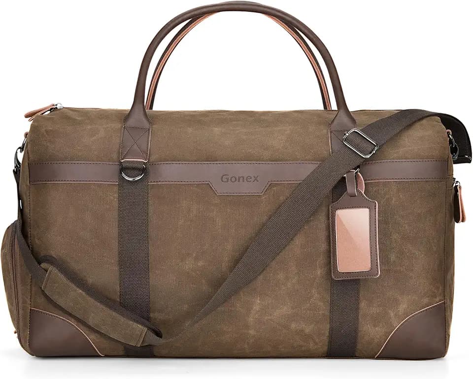 Gonex Waxed Canvas Duffle Bag, Waterproof 55L Travel Weekender Overnight