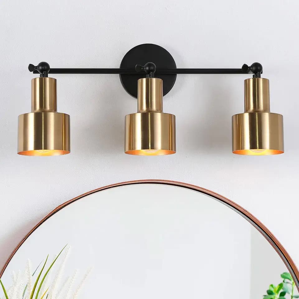 KSANA Modern Gold Bathroom Vanity Lights, 3 Light Mid-Century Bahroom Light Fixtures Over Mirror Metal Vanity Lighting for Bedroom, Kitchen, Hallway