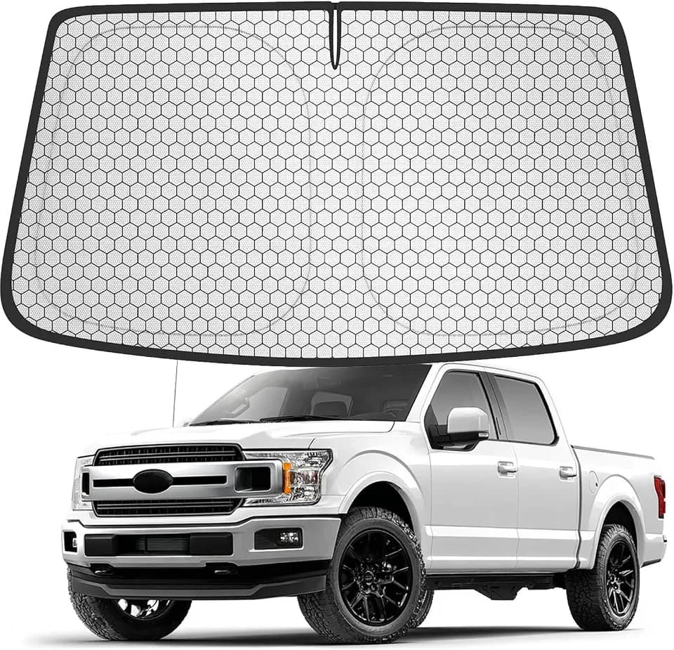Custom Fit Windshield Sun Shade for Ford F-150 / F-250 / F-350 (2015–2026), Edge-to-Edge No-Gap Fit, Blocks Heat & UV, Protects Interior, Foldable Truck Sunshade