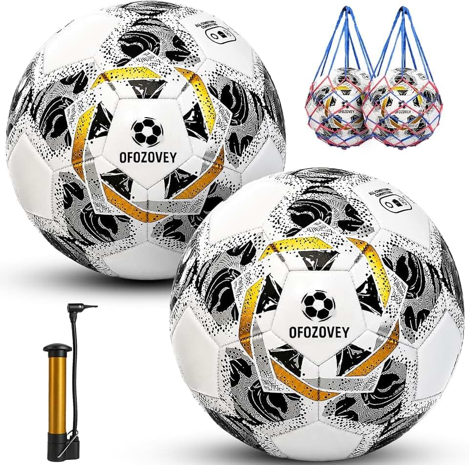Soccer Ball Size 5,Official Match Soccer Ball 2-Pack Set with Pump