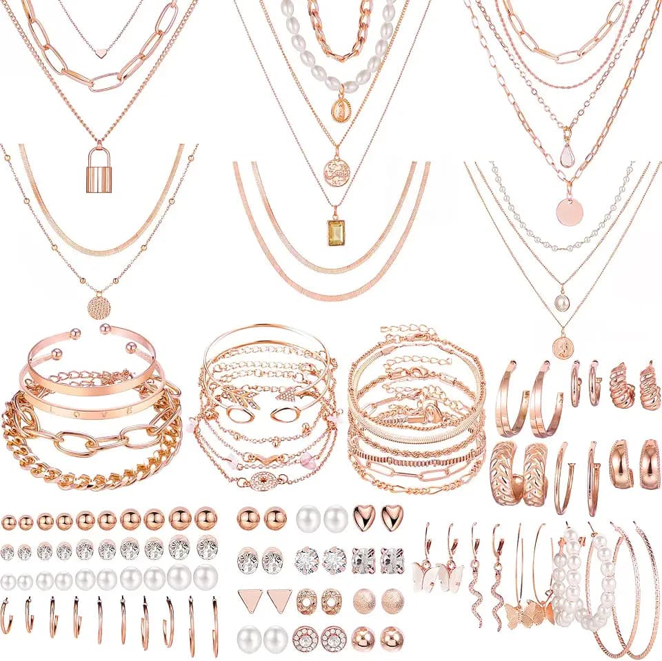 NEWITIN 69 Pcs Gold Jewelry Set for Women Hypoallergenic Bohemian Jewelry