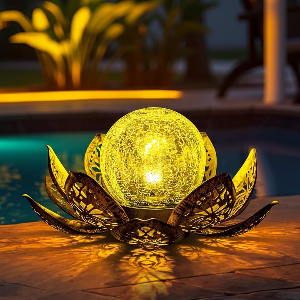 GIGALUMI Solarlampen für Außen, Lotus Garten Solarleuchten für außen