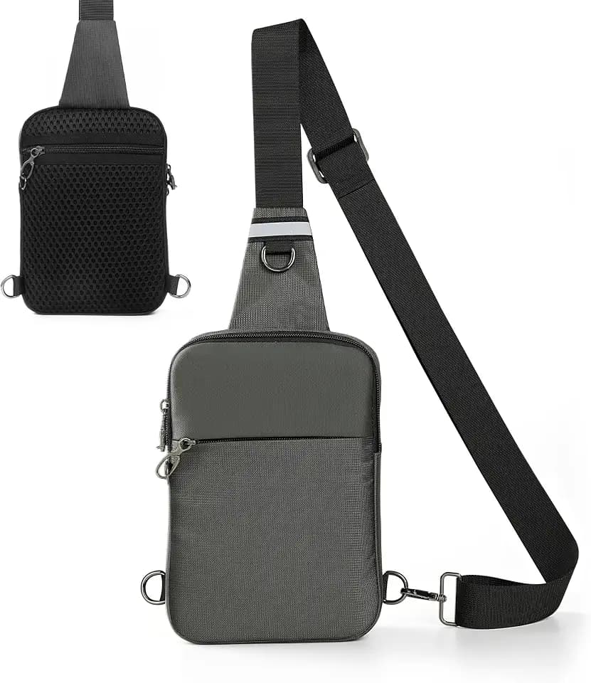 Crossbody Bag Sling Bag Anti Theft for Men Women RFID Blocking, Small Shoulder Chest Bags with Zipper Lock grey