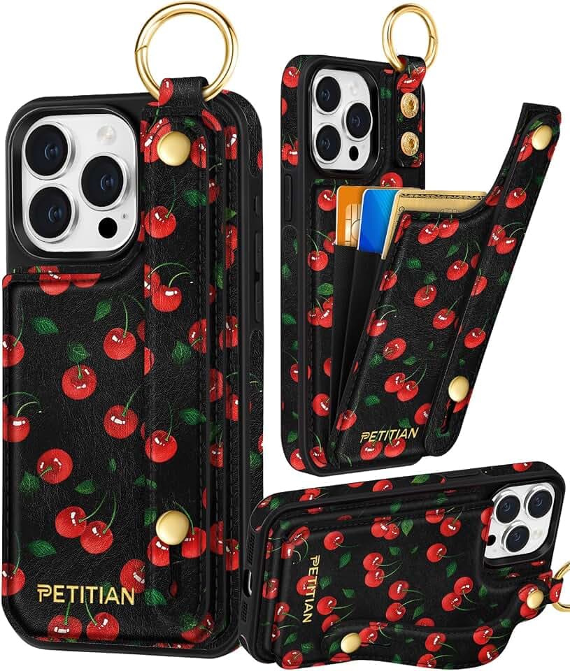 Petitian for iPhone 14 Pro Wallet Case for Women, Cherry