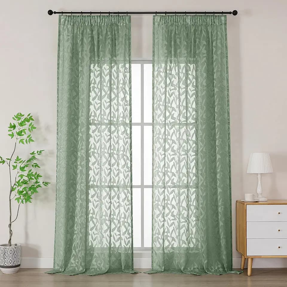 Simplebrand Leah Gardinen Salbeigrün Blättermuster 2er Set H245 x B140 cm
