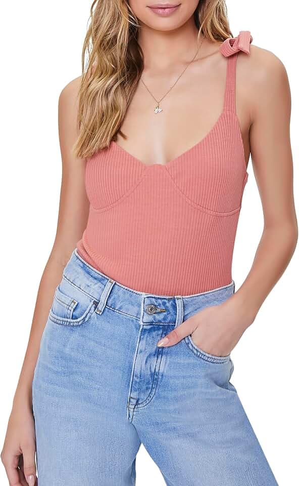 Forever 21 Women's Ribbed Tie-strap Bodysuit