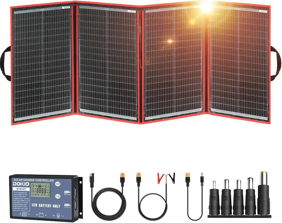 DOKIO 200W Portable Foldable Solar Panel Kit for 12V Battery Charging