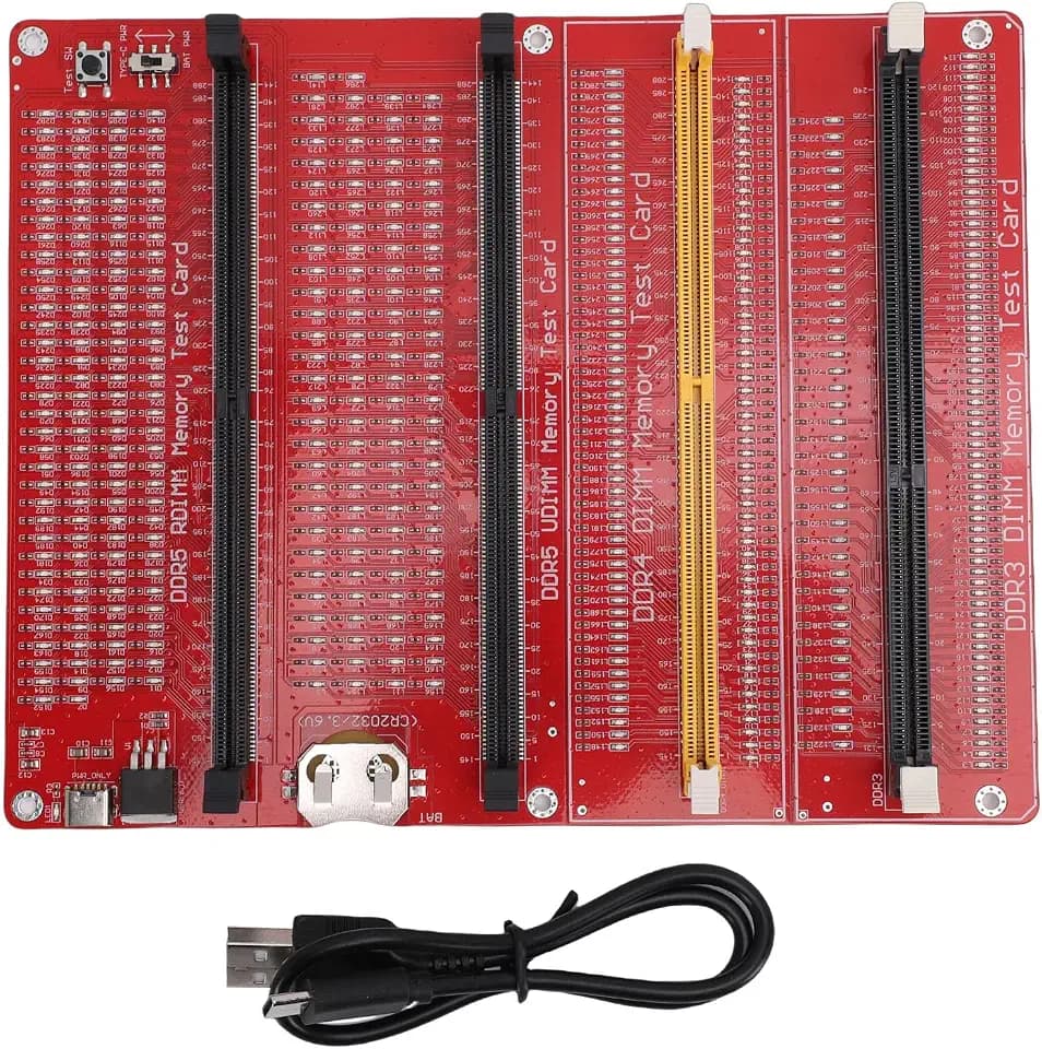 Yanmis RAM-Speichertesterkarte, 4-in-1-DDR3-DDR4-DDR5-Server-DDR5-Tester mit LED-Anzeige und Doppelter Stromversorgung, Zum Testen der Speicherhardware von Desktop-Computern