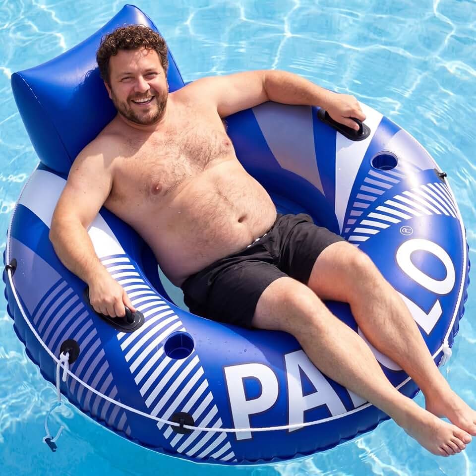 Pool Floats for Adult, 53” 450lb Heavy Duty River Tubes for Floating with Headrest Grab Rope 2 Cup Holder & Double-Sealed Mesh Seat, Large Inflatable Floating Tubes for River Lake Pool Beach