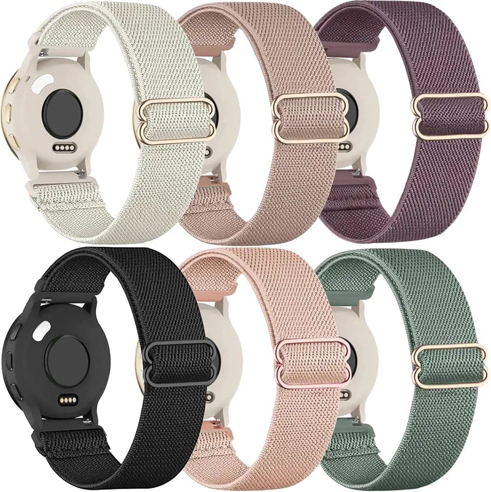 6 Pack 18mm Stretchy Nylon Watch Bands Compatible with Garmin Venu 4 41mm/Venu 3S/Venu 2S/Vivoactive 4S/Vivomove 3S/Forerunner 255S/Forerunner 265S, Loop Elastic Straps for Women Men