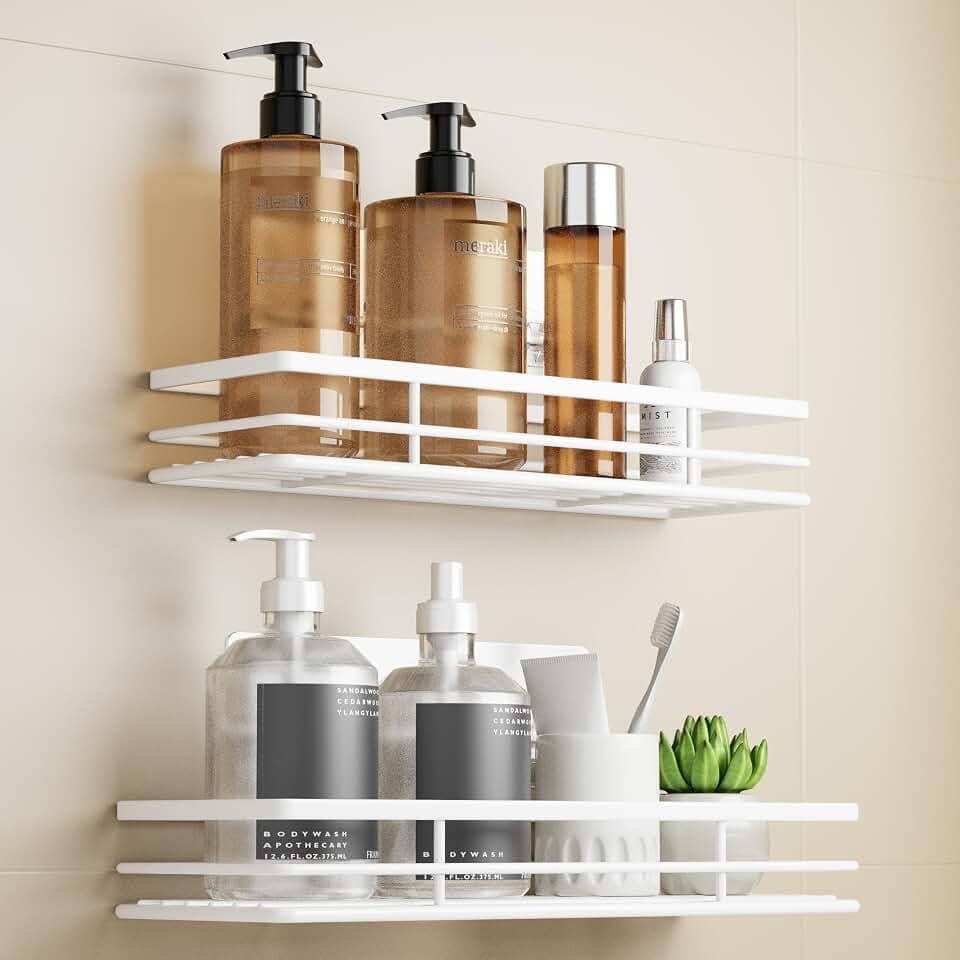 saffruff Duschablage Ohne Bohren 2 Stück Duschregal Duschkorb Badezimmer Organizer, Weiß