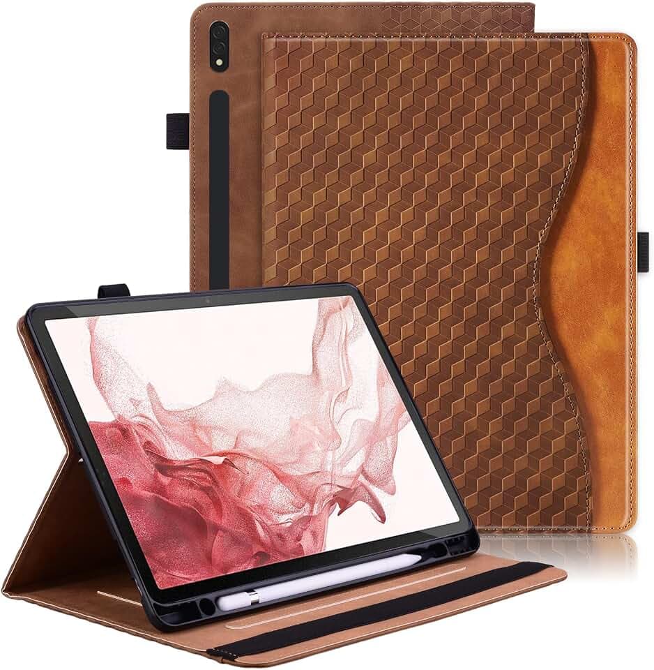 Hülle für Samsung Galaxy Tab S10+ Plus/S9 FE+ Plus/S9+ Plus 12.4 Zoll Schutzhülle [Auto Schlaf/Wach Funktion] Book Cover Tasche Case für Galaxy Tab S10 Plus 12.4 Zoll 2024, Braun