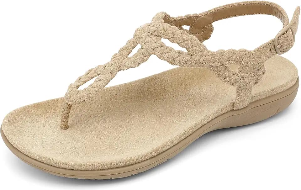 UBFEN Womens Flat Sandals T-Strap Thong Sandals with Arch Support
