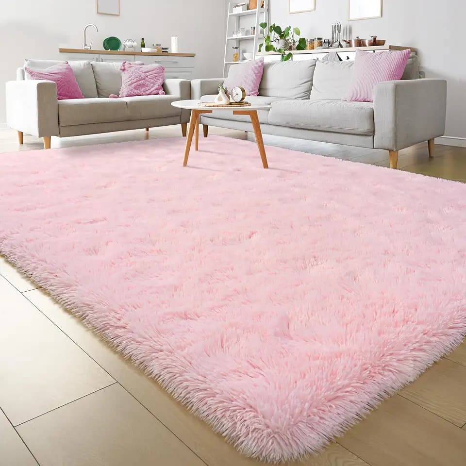 Keeko Fluffy Pink Area Rugs 4x5.3,Washable Shag Rug for Bedroom Girls Room