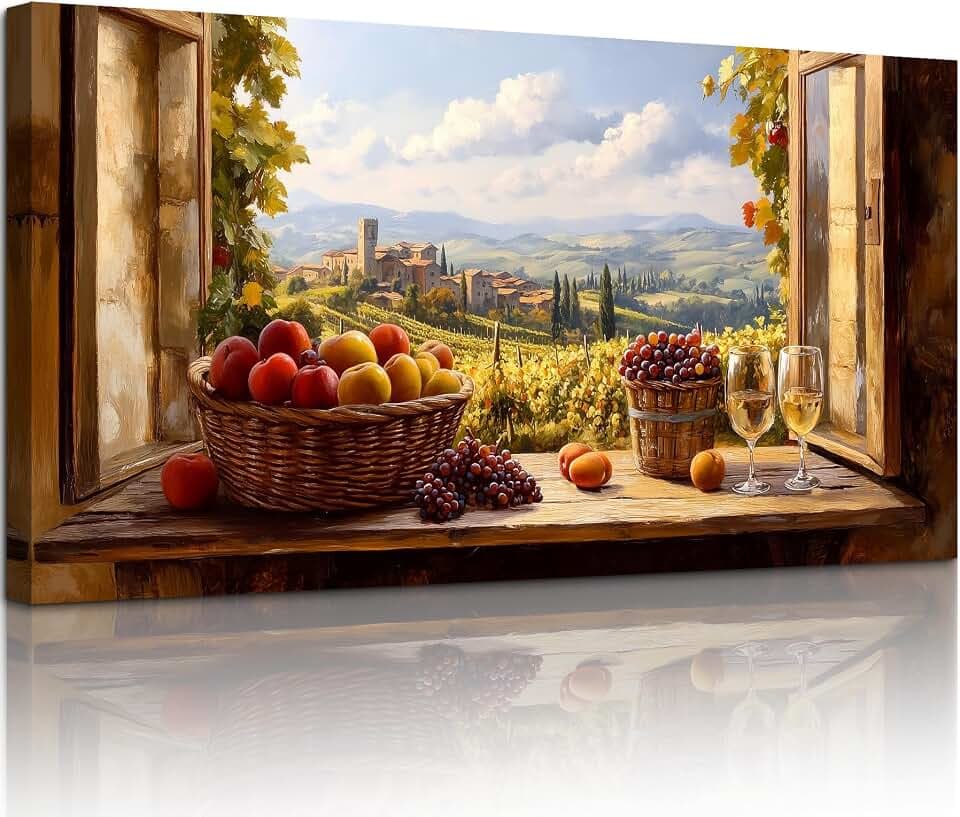 crmotu Rustic Wall Art, Orchard Beyond the Windowsill Prints 29x57 In