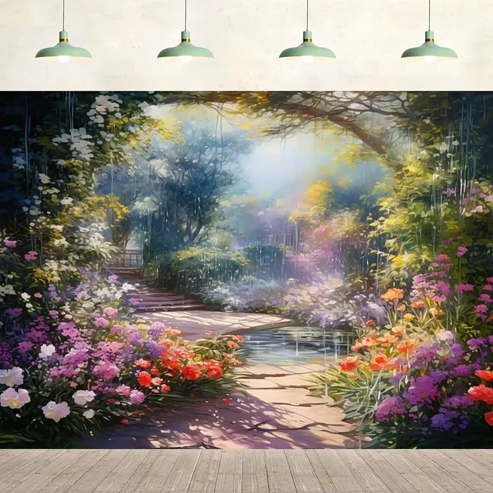 10x8ft Spring Garden Backdrop Blooming Floral Enchanted Wonderland Oil Painting Photography Background Wedding Portraits Birthday Party Decor Photo Studio Props
