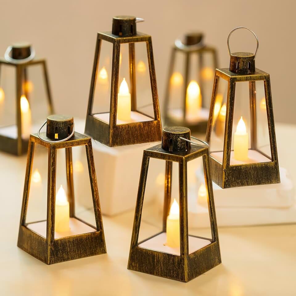 Romadedi 10-Pack Gold Mini Lanterns with LED Candles, 5.9 in