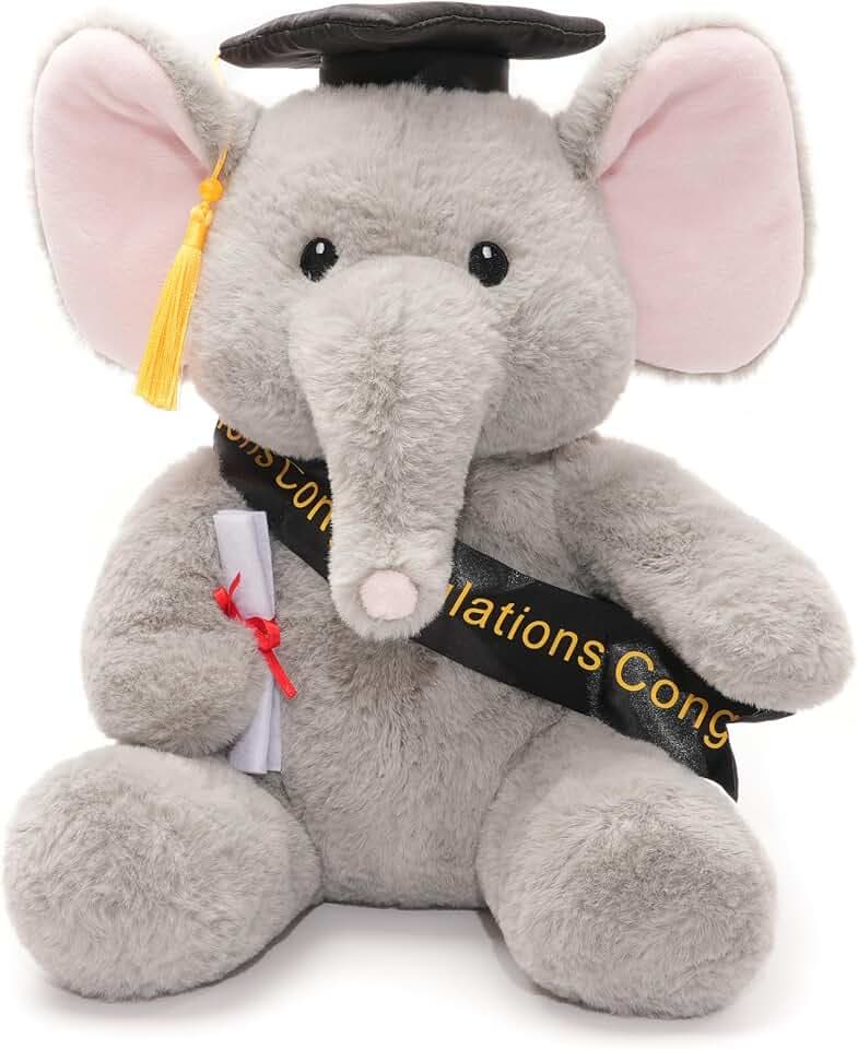 WEIGEDU Graduation Elephant Stuffed Animal Plush Toy, 12 Inch
