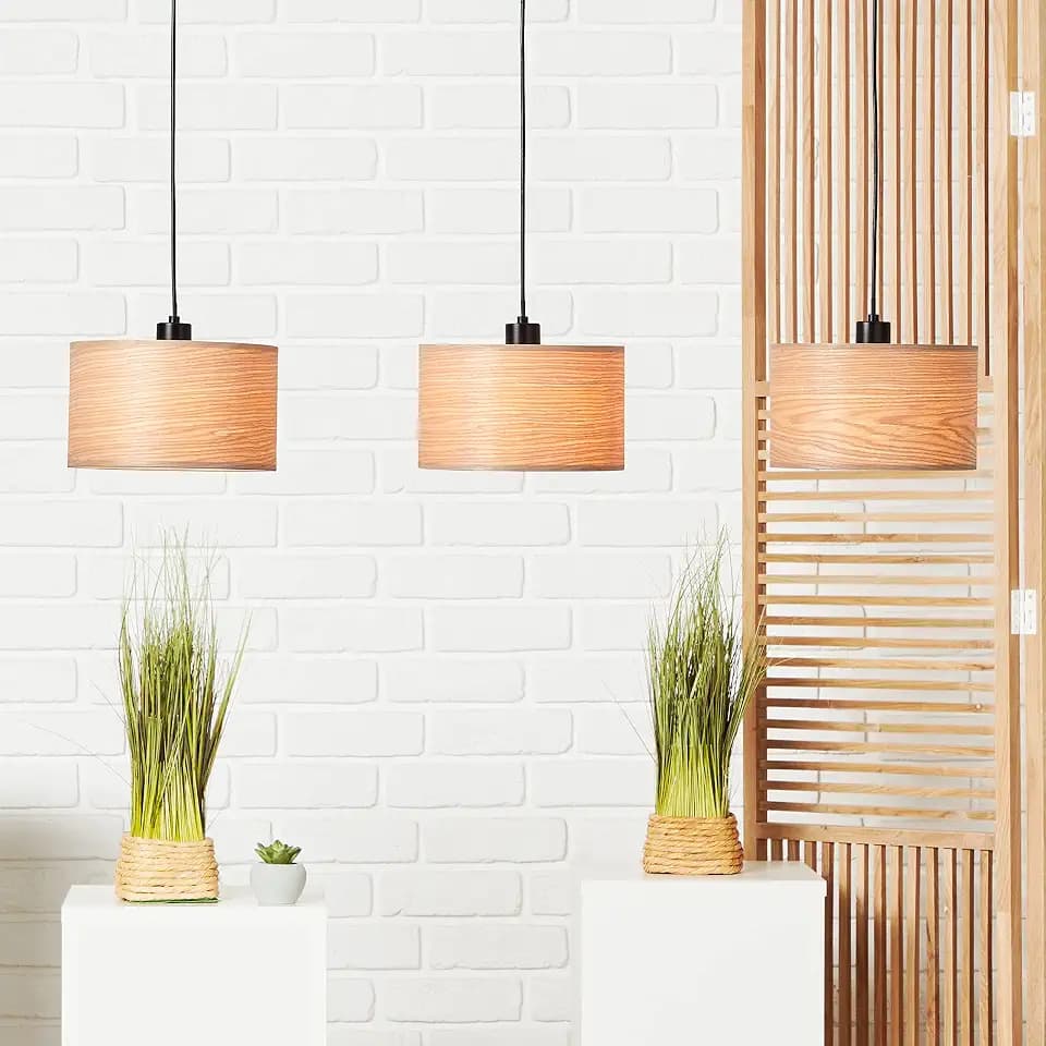 Brilliant 3 flammige Hängelampe im Nature Stil - Pendelleuchte höhenverstellbar und dimmbar mit geeignetem Leuchtmittel aus Metall/Holz, in holz hell/schwarz - 120x110cm, 99491Z76