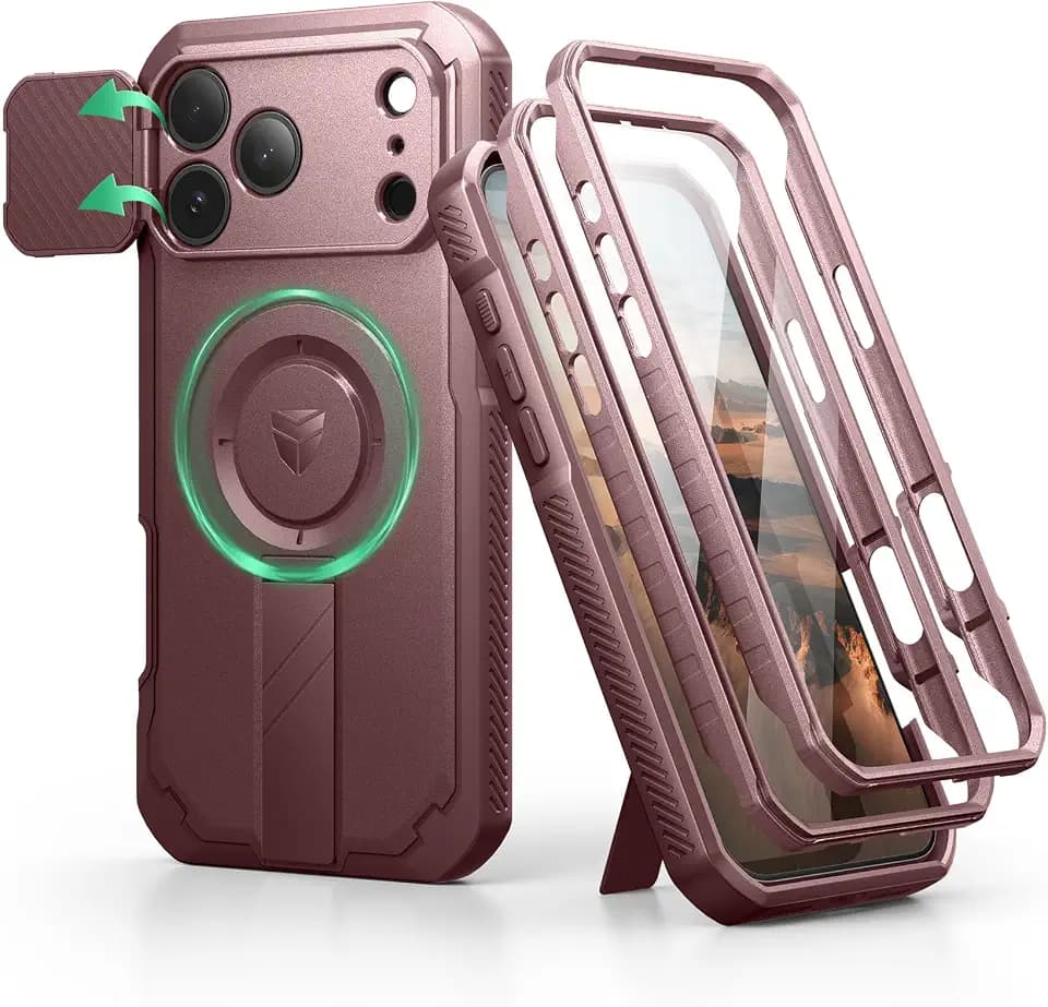 Dexnor for iPhone 17 Pro Max Case Built-in Flip Camera Cover, Maroon Red