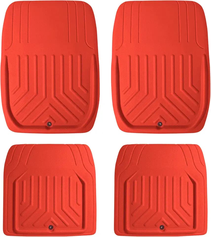 FH Group Faux Leather Deep Dish Car Floor Mats – Trim-to-Fit, Universal Fit Full Set Automotive Floor Mats for Cars, SUVs & Trucks, Durable All-Weather Interior Protection, Red