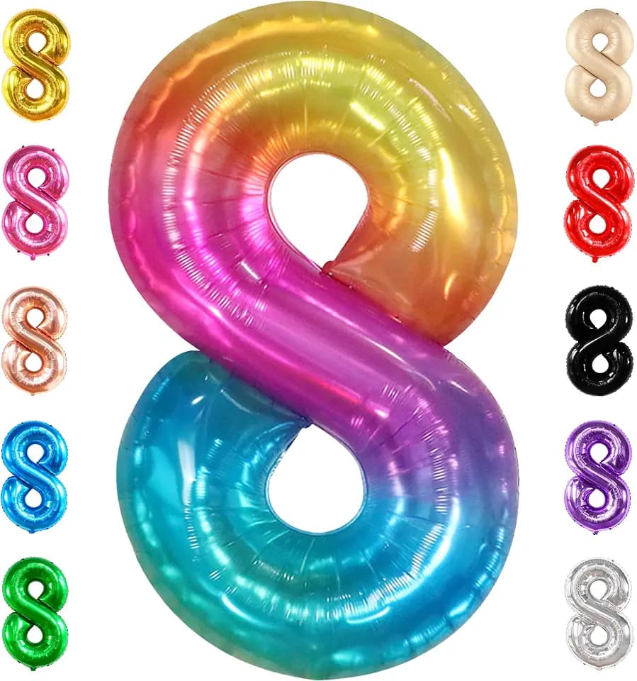 KatchOn Giant Rainbow Number 8 Balloon - 40 Inch | 8 Balloons for Birthday