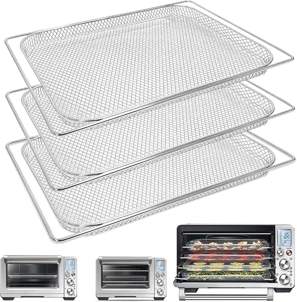 GCQ Smart Oven Air Fryer Pro Accessories for Breville BOV900BSS BOV950BSS, 3 Pieces Set 16.5"D x 11.8"W x 0.5"H Food Grade Steel Dehydrate Mesh Baskets Tray for Breville Air Fryer Toaster Oven