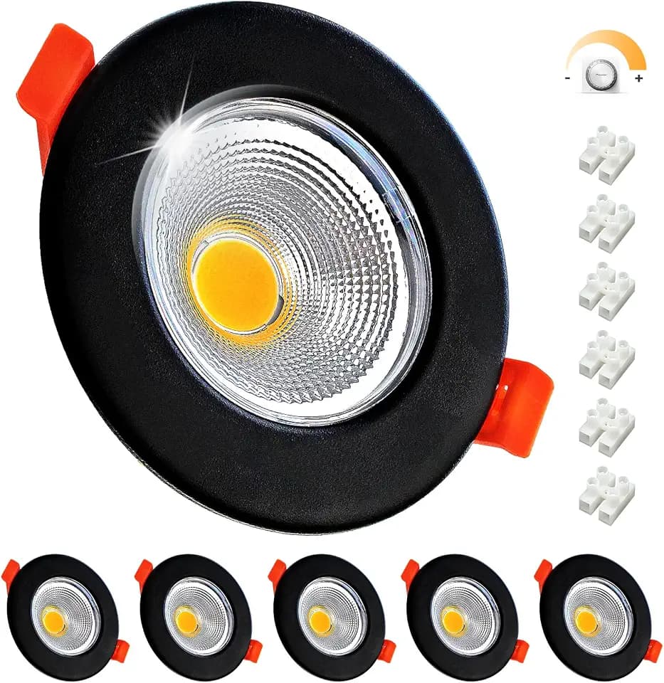 6er Einbaustrahler LED 10W Dimmbar COB 4000K Schwarz Matt Ø65-88mm