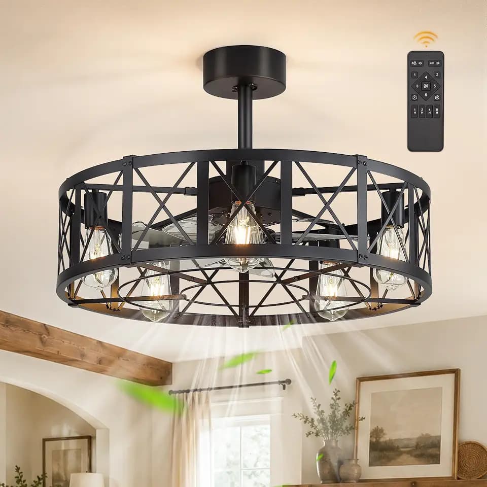 Fanbulous 26" Fandelier Caged Ceiling Fans with Lights and Remote, Black