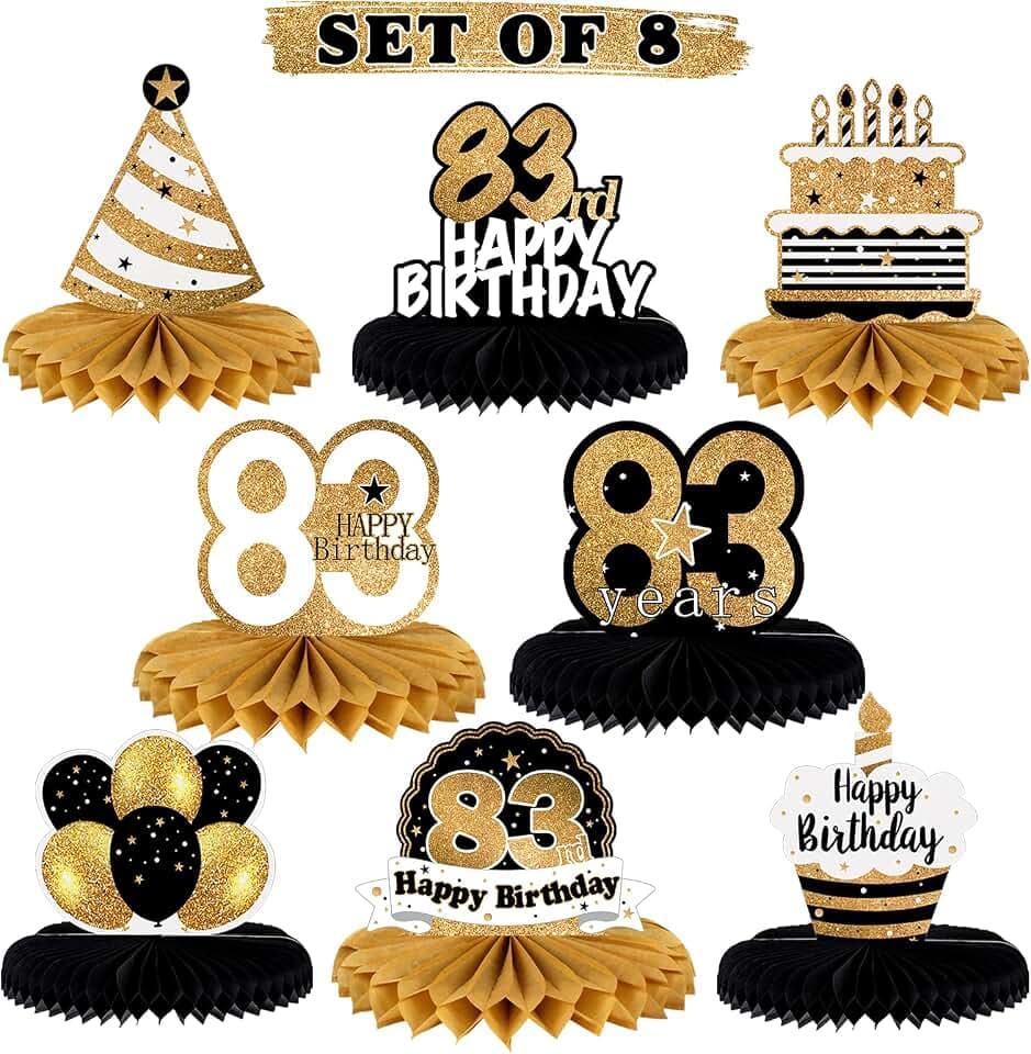 LINGTEER Happy 83rd Birthday Table Honeycomb Centerpieces Cheers to 83rd Birthday 83 Years Old Party Table Decorations Gift Sign.