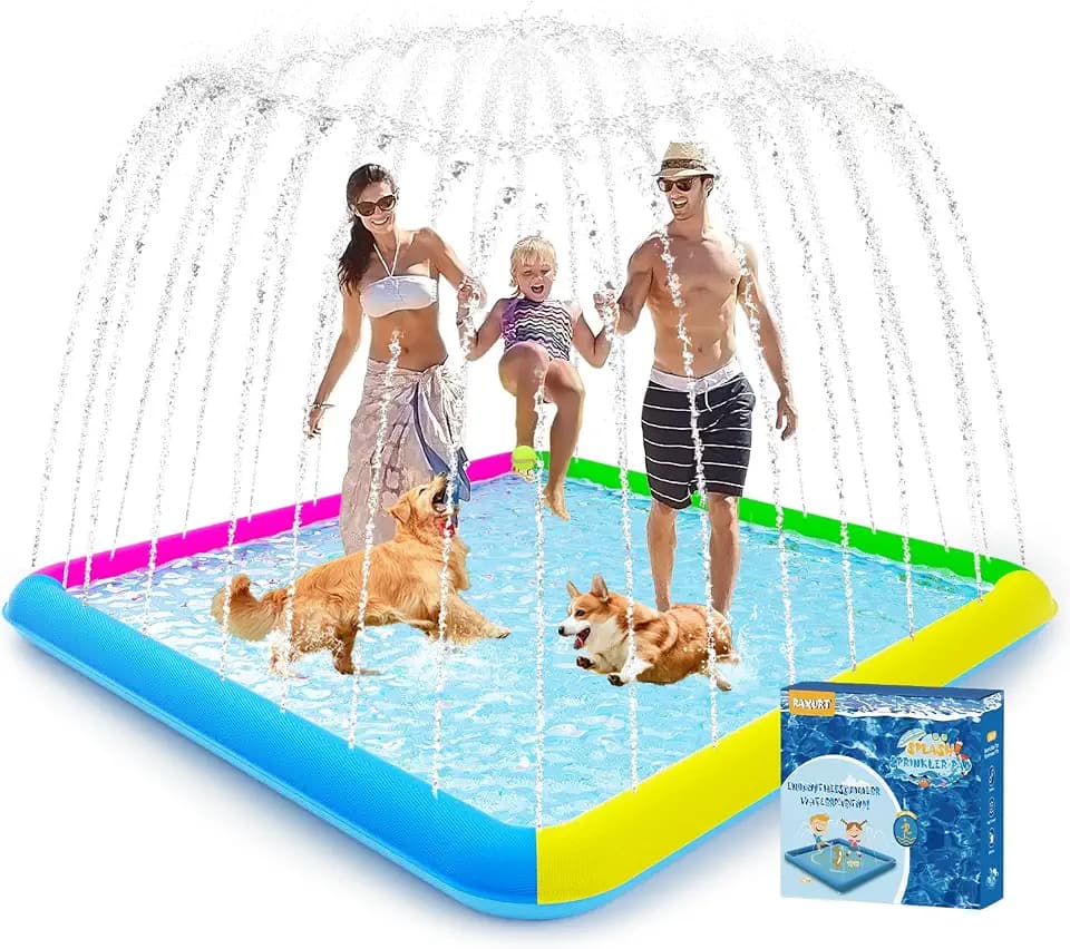 Splash Pad, 107"- 80" Non-Slip Sprinkler Splash Pad for Kids and Dogs