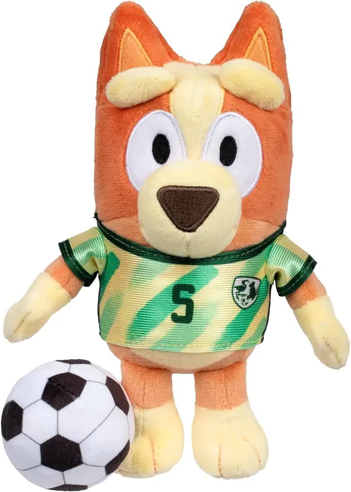 Bluey Friends Soccer Plush Toy: Bingo. Super-Soft Deluxe Fabrics Embroidered Details. Comes with Soccer Jersey and Plush Ball. Also Look for Soccer