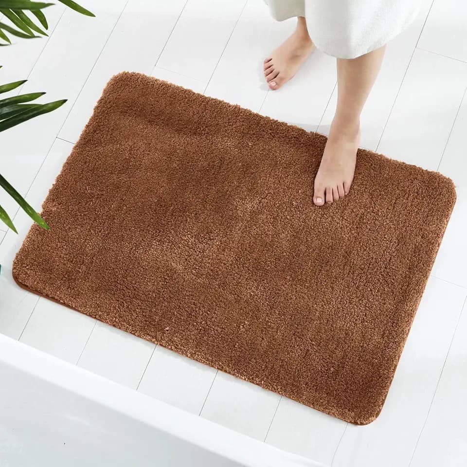 Teppich, 60 x 90 cm Flauschige Mikrofaser Waschbarer Badteppich Badematte, rutschfest Badezimmerteppich für Badezimmer, Wohnzimmer (Braun)