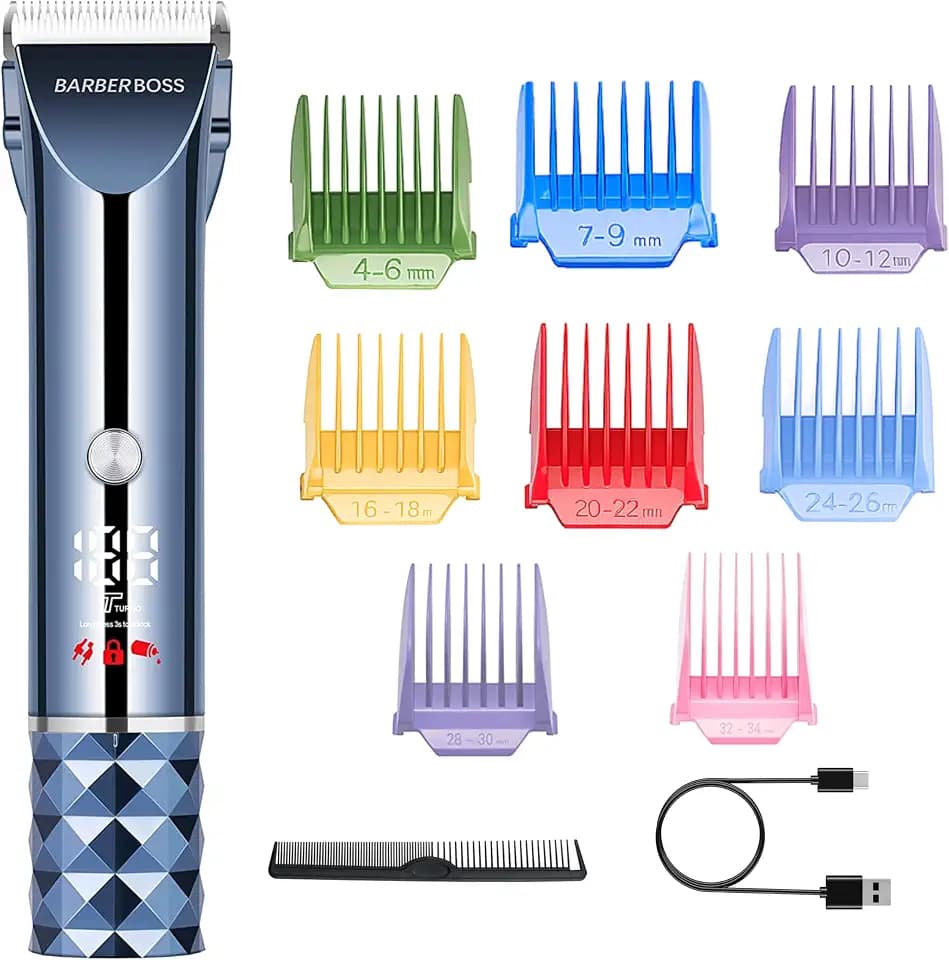 BarberBoss Haarschneidemaschine Herren, Schnurloser Bartpfleger für Männer, Verstellbare Klinge & Komplettes Pflegeset für Männer, Turbo Speed Wiederaufladbarer Clipper, Haarschneidemaschine Herren