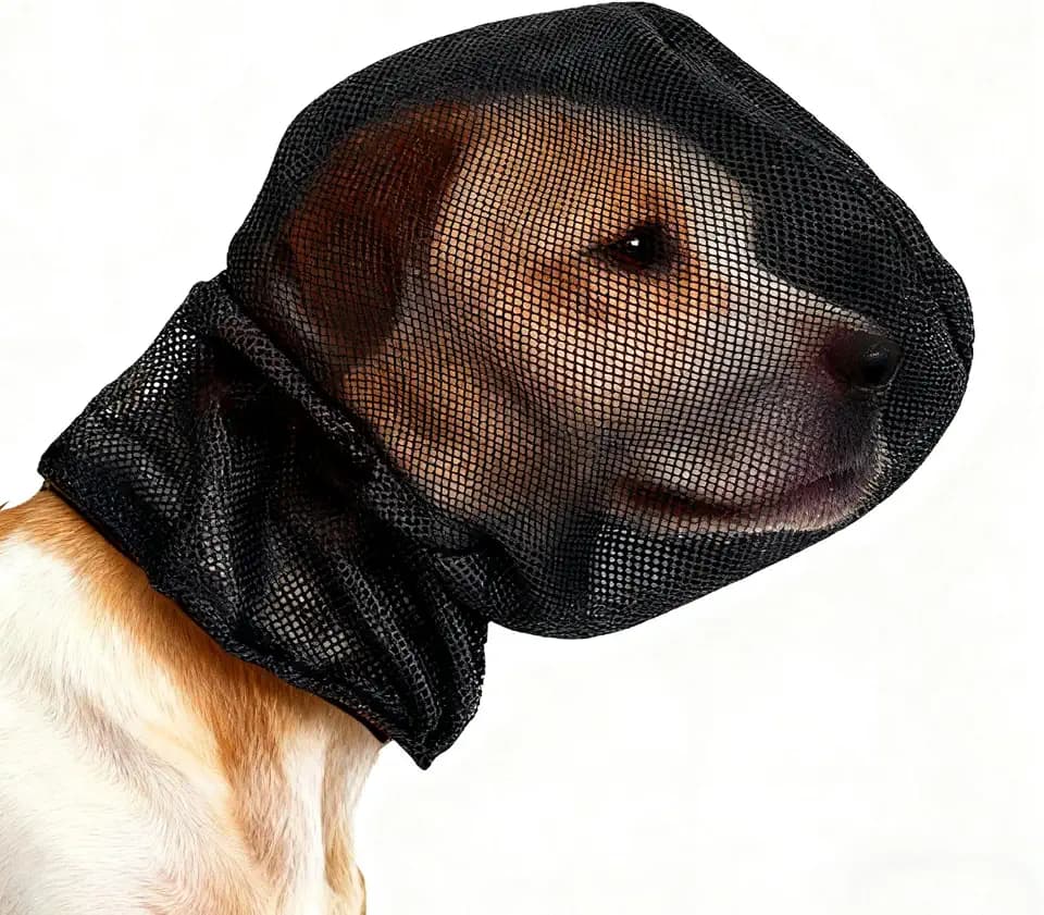 Foxtail Mask Dogs Head Protector, Foxtails Protection for Dogs Adjustable Elastic, Dog Soft Net Mask for Outdoor Hiking Camping, Breathable Mesh Muzzles for Dog, Black, M