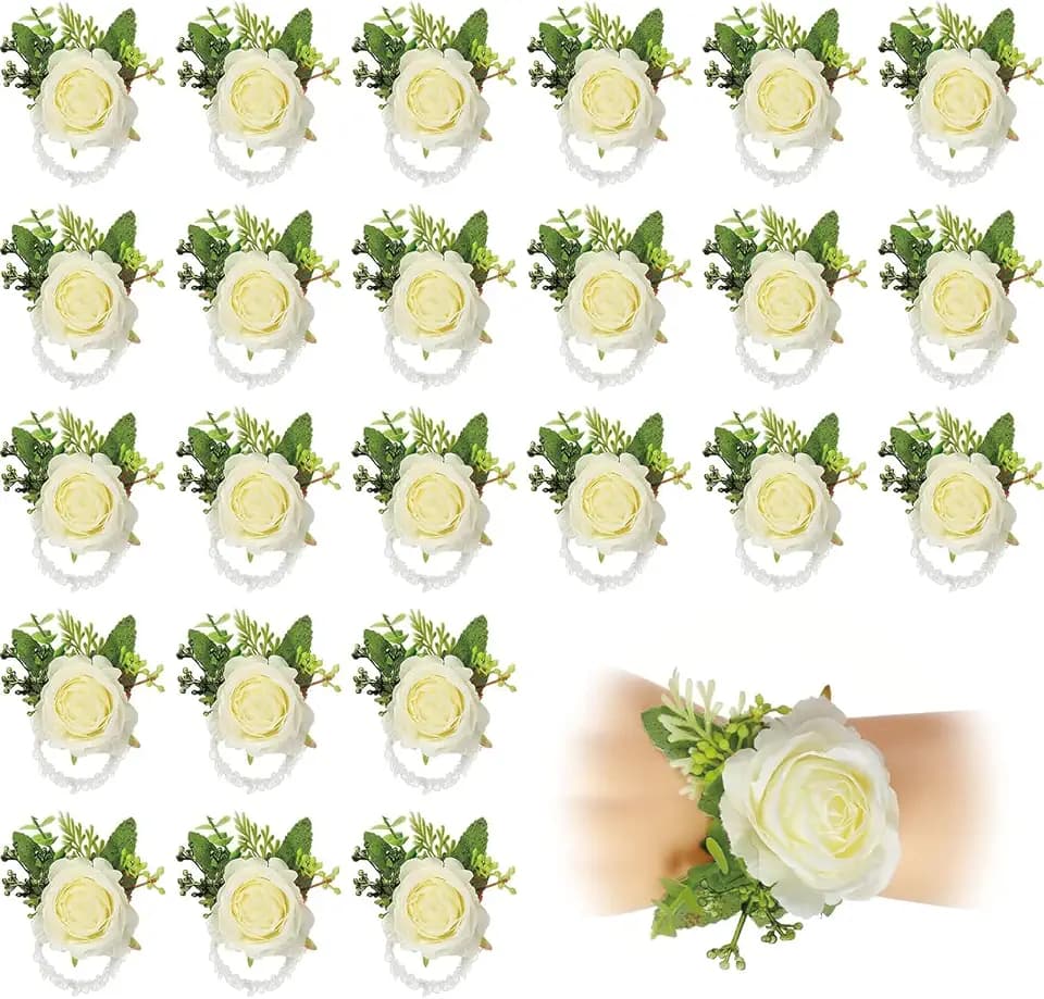 Sherr 80 Pcs Corsage Wristlet for Wedding Bridesmaid Women, White