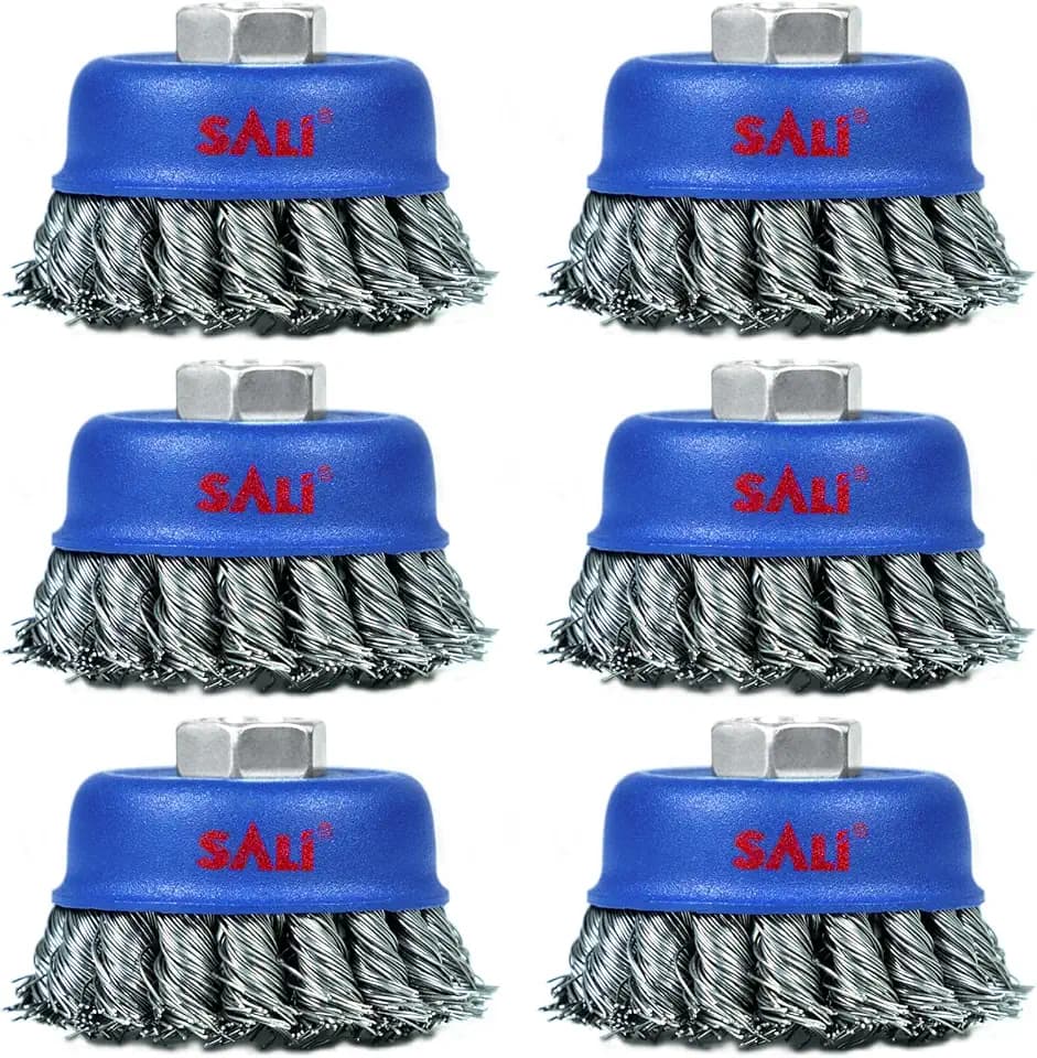 SALI 6 Pack Wire Cup Brush, 3 Inch Twisted Knotted Cup Brush for Grinders, with 5/8-11 Inch Arbor for Heavy Cleaning Rust, Stripping and Abrasive, for Angle Grinder