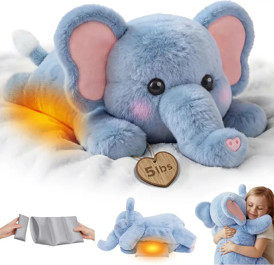 Mewaii Weighted Stuffed Animals Elephant Plush, Heatable Coolable, 2-5lbs