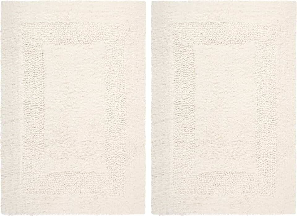 COTTON CRAFT 2 Pack Reversible Bath Mat Rug - Soft Luxurious -17x24- Ivory
