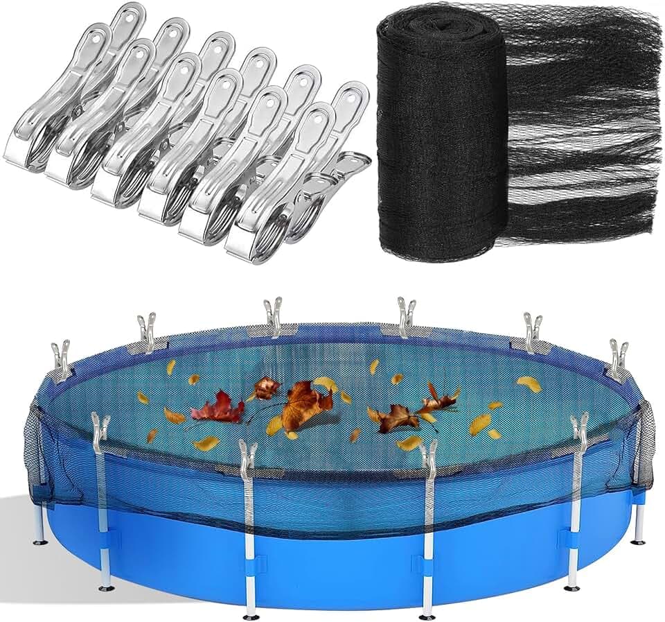 Runde Laubnetzabdeckung für Oberirdische Pools - Winterabdeckung mit 12 Großen Metallclips, Sicherheitsnetz für 4,7 m Pools, Hält Blätter Fern (Schwarz)