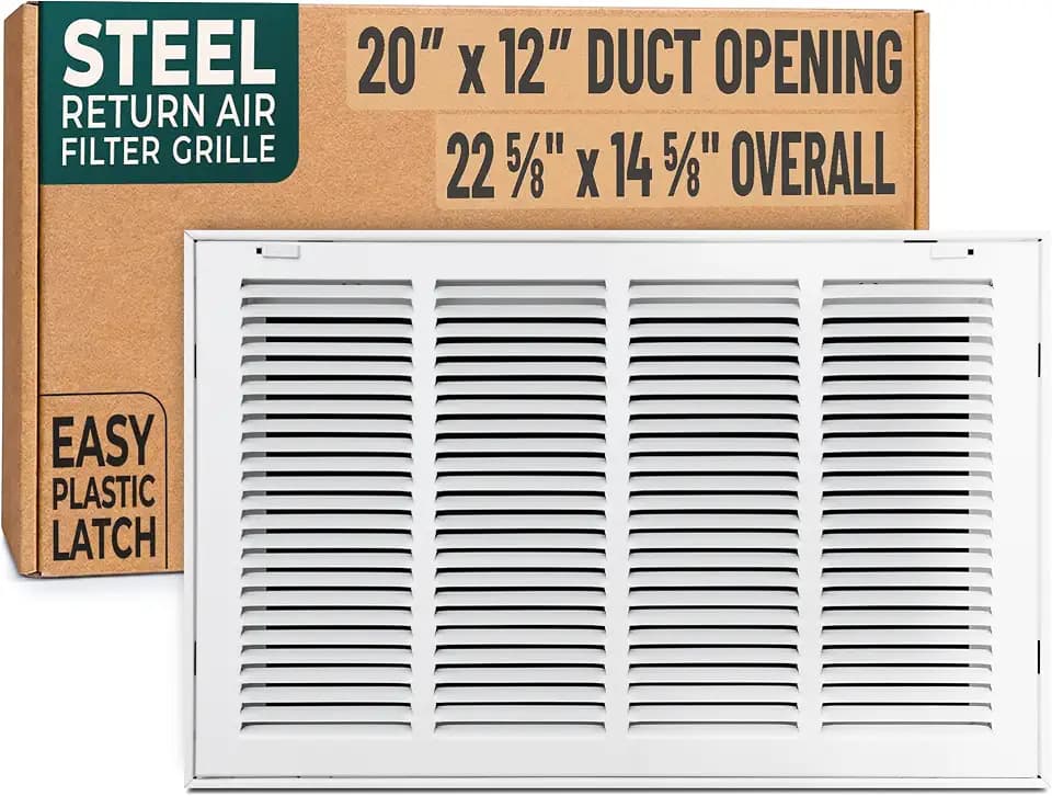 Fits 20x12 Duct Opening | Steel Return Air Filter Grille by Handua [Removable Door] for 1-inch Filters | Vent Cover Grill | White | Easy-to-Use Plastic Latches | Outer Dimensions: 22 5/8"W X 14 5/8"H