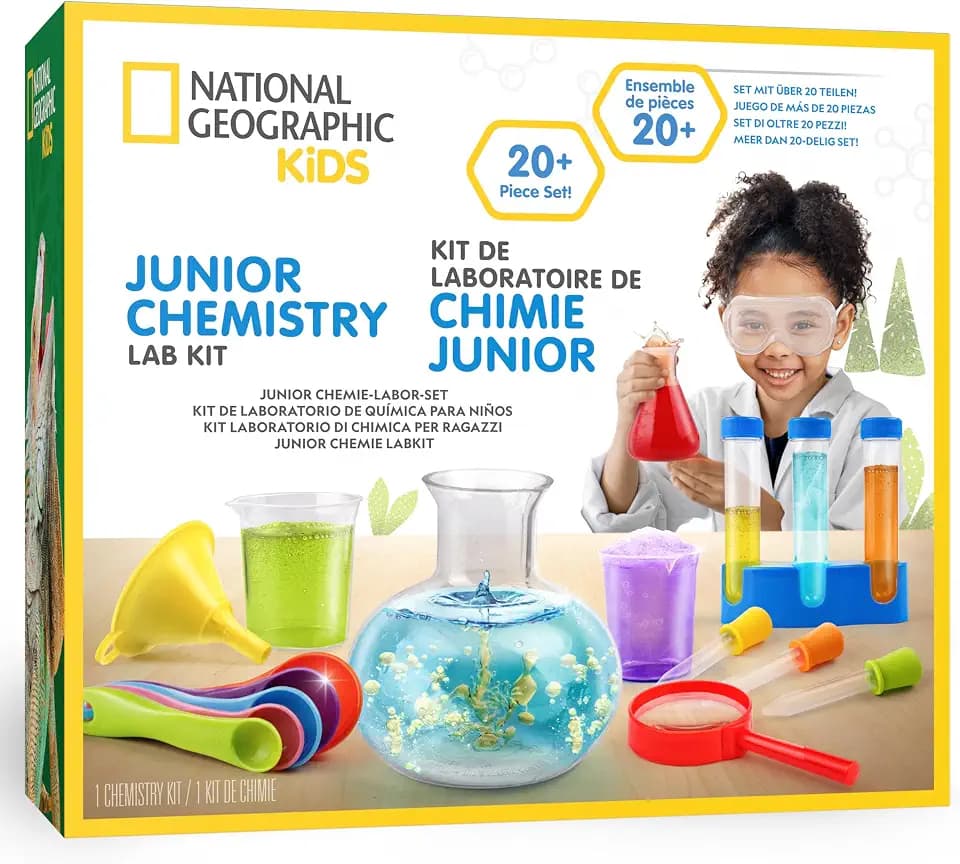 NATIONAL GEOGRAPHIC Junior-Chemielabor für Kinder – Komplettes Lernlabor mit 50 Experimenten & über 20 kindgerechten Labortools, Chemie-Set