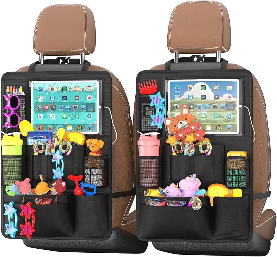 Backseat Car Organizer with Tablet Charging Port for Kids Travel