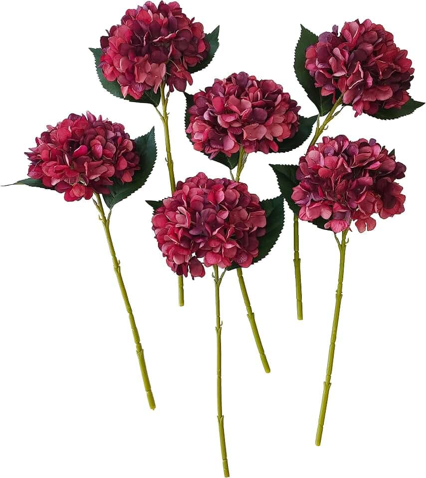 Hydrangea Artificial Flowers,Faux Hydrangea Flowers,Artificial Hydrangeas Flowers with Stems,Fake Hydrangeas,Silk Hydrangeas Flowers with Stems for Home Decor (10, Dark red)