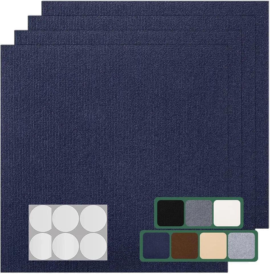 VallisCo Carpet Tile 20 Pack 24” X 24” Self Adhesive Carpet Floor Tiles Anti-Slip Squares Peel and Stick Floor Tile DIY Installation for Bedroom(Blue)