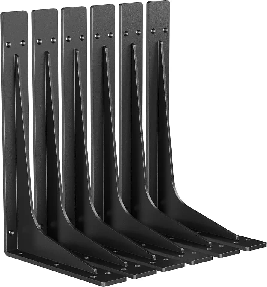 NEODROP 18 Inch Heavy Duty Shelf Brackets, Premium Metal Wall Bracket for Mantel, Countertop Support, Garage Storage Shelves | High Strength Corner Brace | 6-Pack Floating Shelf Hardware