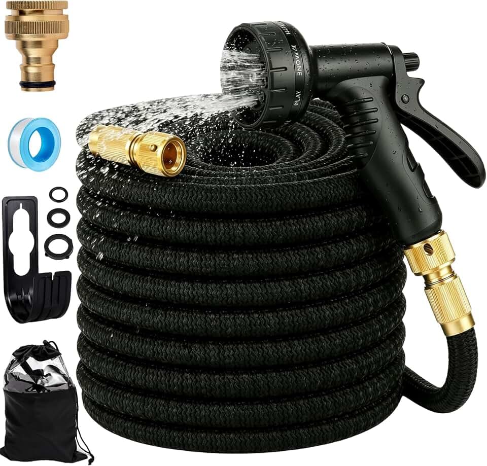 Expandierbarer Gartenschlauch, Upgrade 3-lagiger Latex No-Kink Flexibler Wasserschlauch mit 10-Strahlarten Sprühdüse, Messinganschlüssen, Leichter Dehnbarer Schlauch für Garten, Autowäsche(75ft)