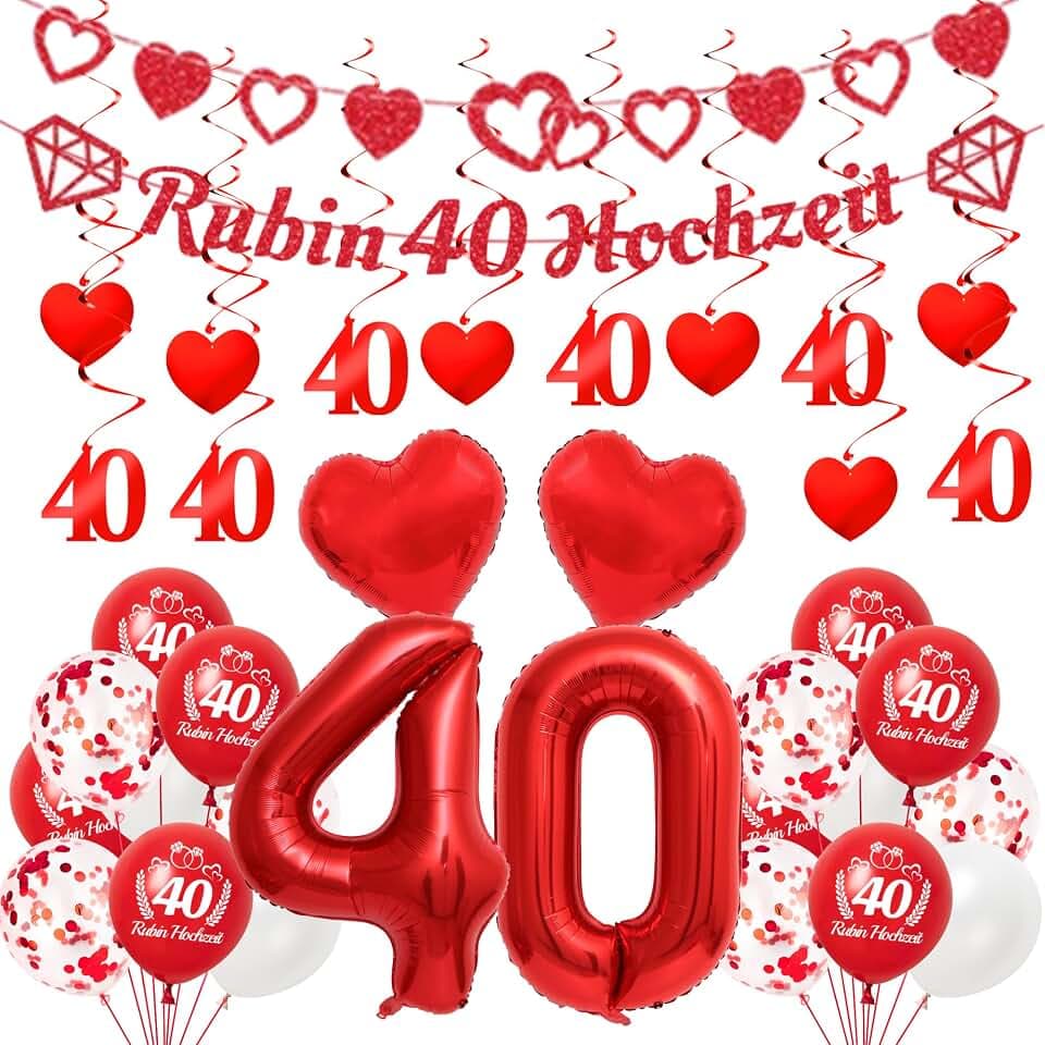 Rubinhochzeit Deko 40 Hochzeitstag Geschenke - 25 Stück für Rubin Hochzeit